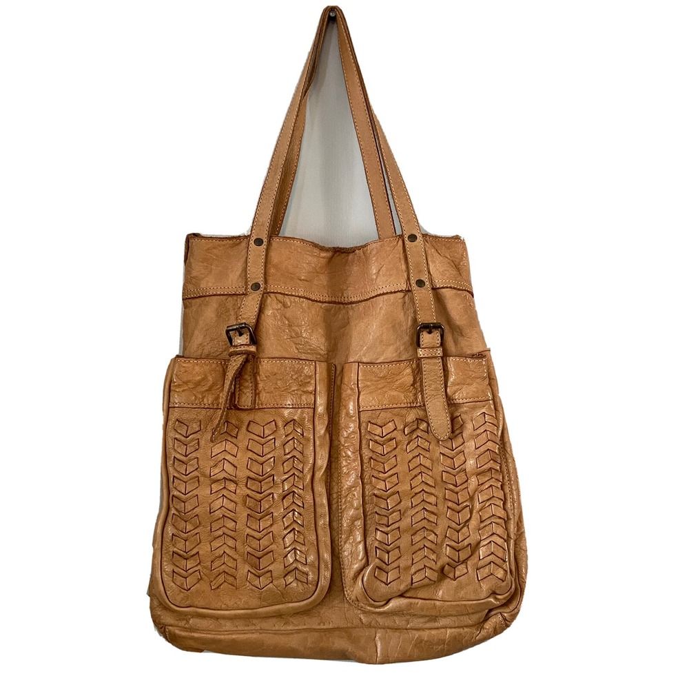 Origi Pelle Made In Italy Large Leather Light Brown Purse Handbag 14x3x15